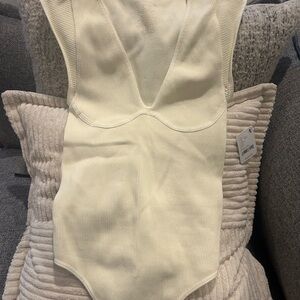 Free people Cream Ribbed Bodysuit